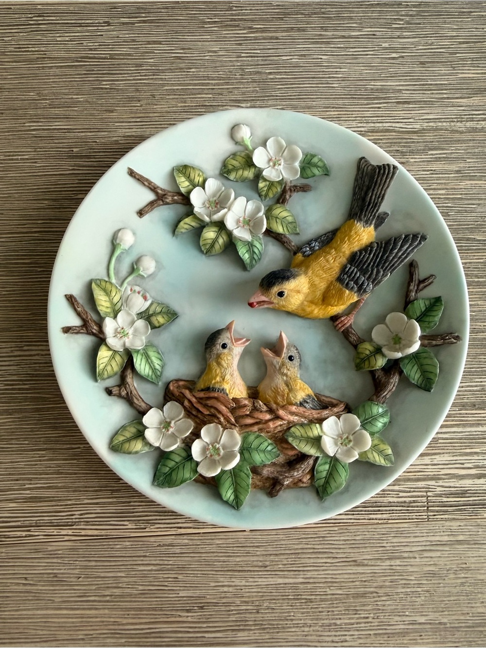 Rhodes Studios A Morning Feeding Sculptured Songbirds 3D Wall Plate